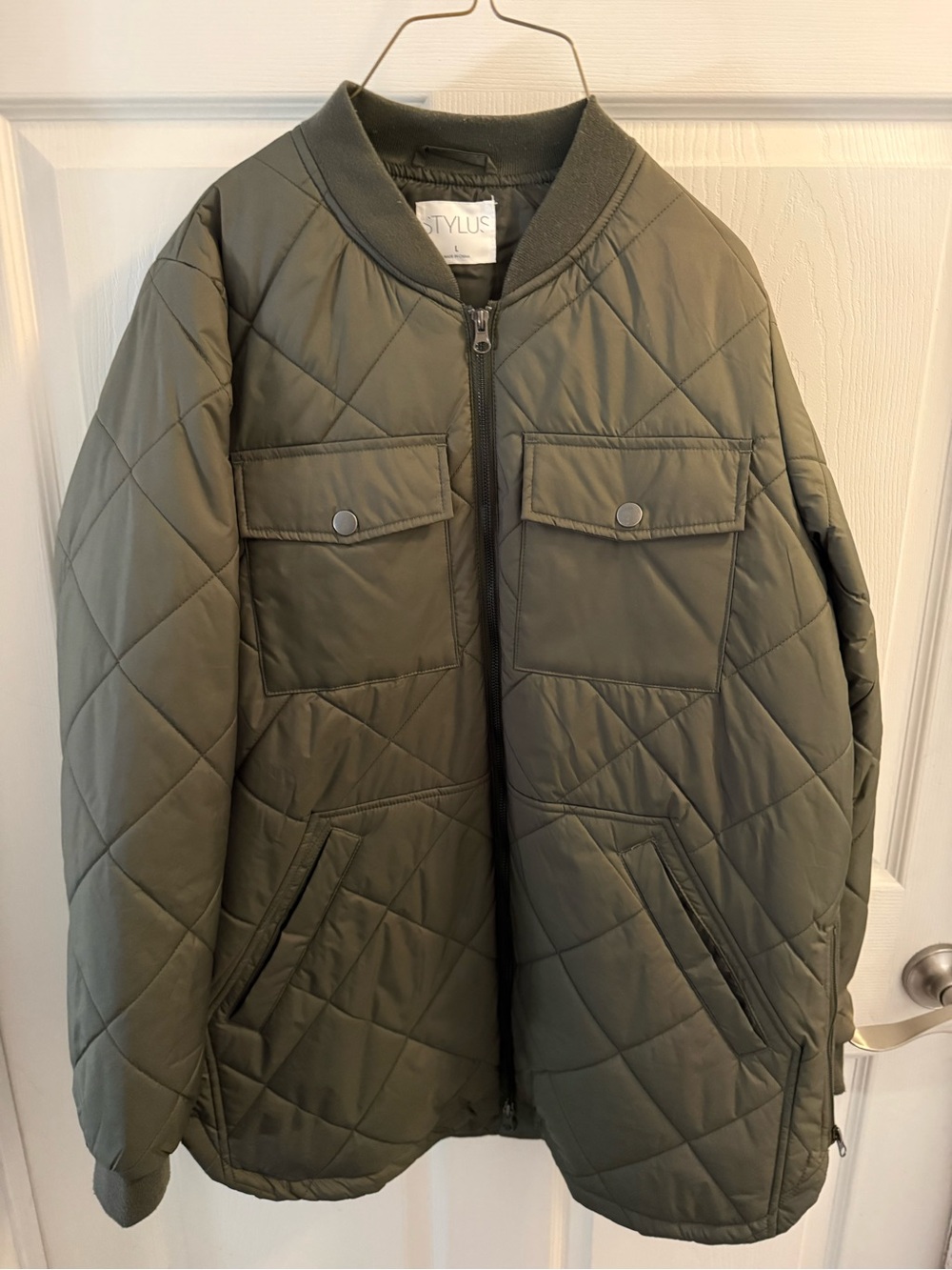 STYLUS Quilted Bomber Jacket in Olive
